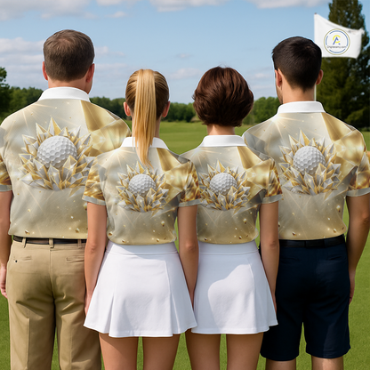 Mens Golf Polo Shirt Custom Gold Diamond Crystal Golf Ball Custom Name Golf Shirts For Team NHN0220
