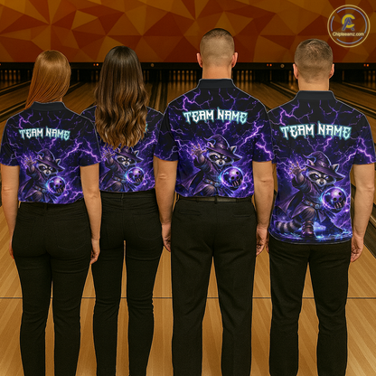 Personalized Raccoon Wizard Bowling Shirt for Women Purple Thunder Lightning Bowling Jersey QZT920