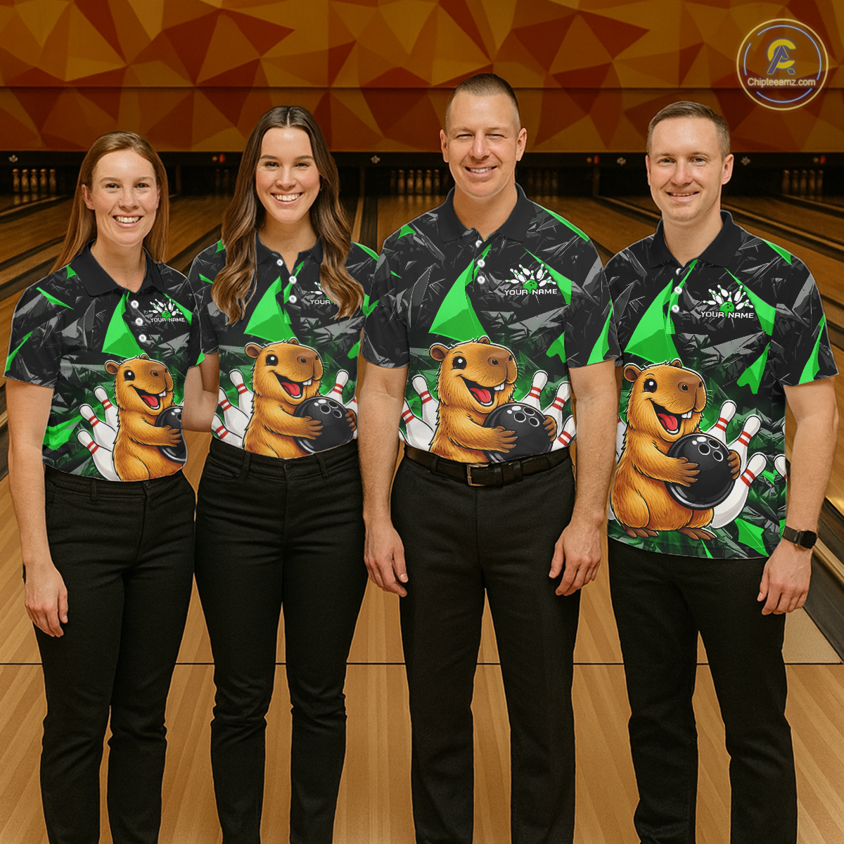 Custom Green Capybara Bowling Jersey for Men Bowling Team Shirts Bowling Polo & 1/4 Zip HNT255