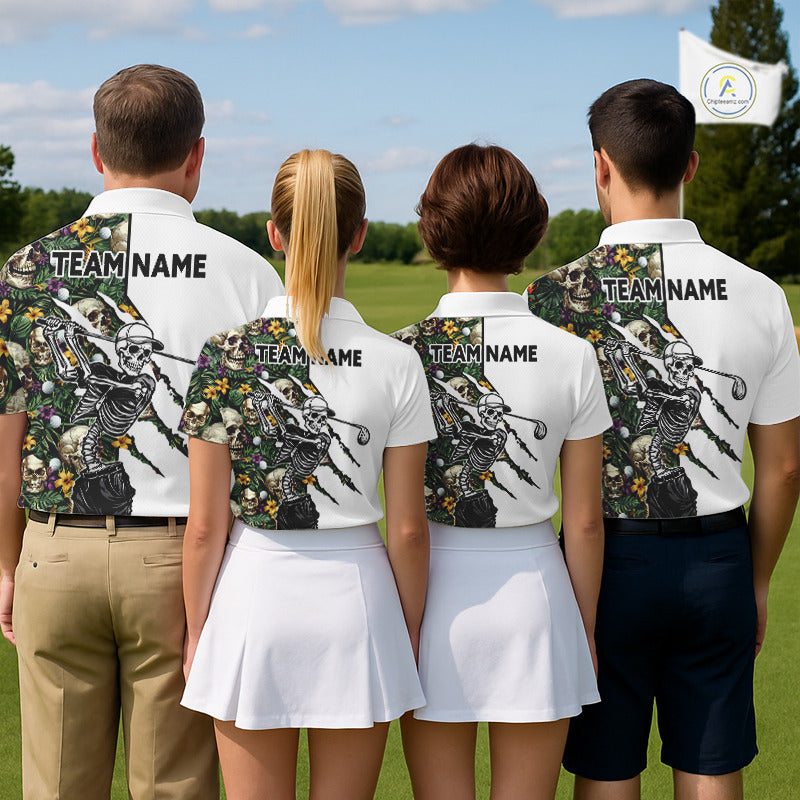 Funny Womens Golf Polo Shirt Custom Tropical Golf Ball Pattern Personalized Skull Golf Shirts NHN0047