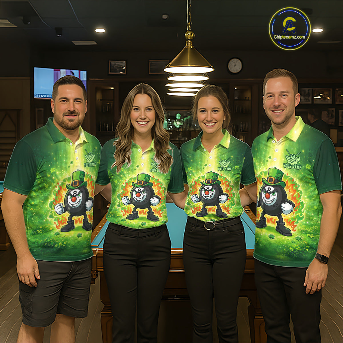 Shamrock Funny Fire Flame 8 Ball Men Billiards Shirt Personalized St Patrick's Day Pool Balls Shirt NYN2679