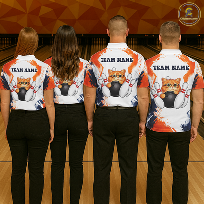 Custom Funny Cat Bowling Jersey for Men Bowling Team Shirts Bowling League Polo & 1/4 Zip HNT186