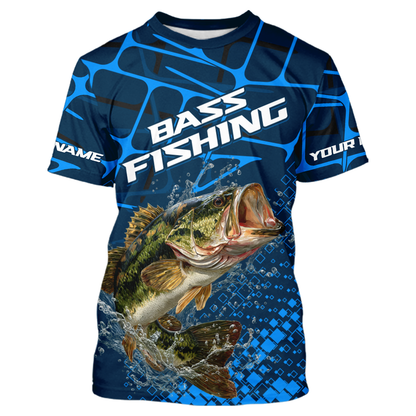 Largemouth Bass Fishing, Fishing Shirt Custom Name T-shirt, Fishing Gift | Blue NHT385