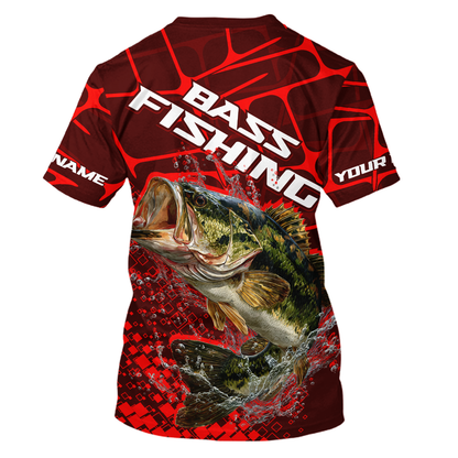 Largemouth Bass Fishing, Fishing T-Shirts Scale, Fishing Gift |Red NHT391