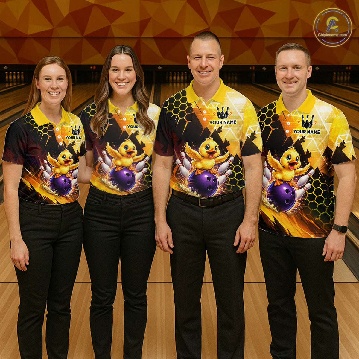 Custom Funny Duck Bowling Team Shirt for Women Yellow Bowling League Jersey Polo & 1/4 Bowling Outfit  QZT958
