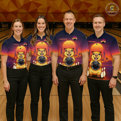 Custom Retro Capybara Bowling Jersey for Men Bowling Team Shirts Bowling Polo & 1/4 Zip HNT260