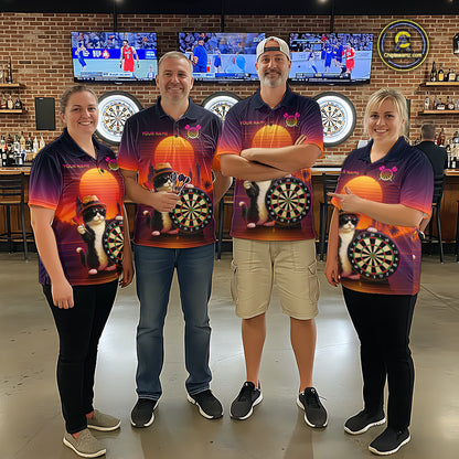 Funny Cat Retro Dart Shirts For Women Custom Dart Board Shirts Polo & 1/4 Zip Dart Jersey Team NNT124