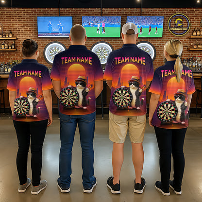 Funny Cat Retro Dart Shirts For Women Custom Dart Board Shirts Polo & 1/4 Zip Dart Jersey Team NNT124
