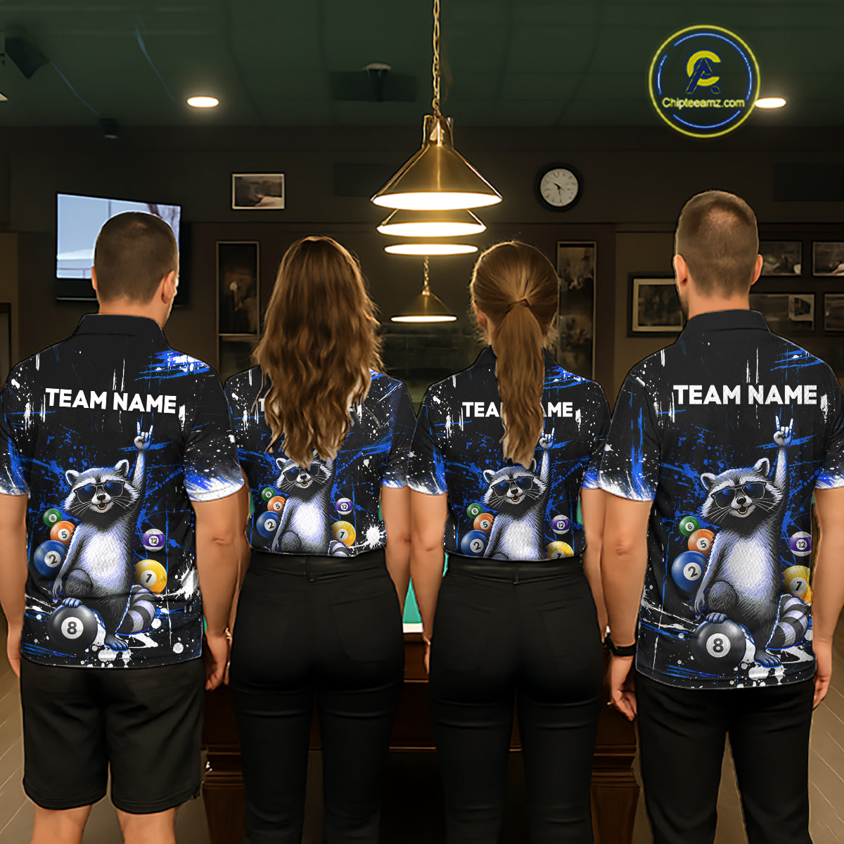 Custom Blue Funny Raccoon Billiard Shirt for Women 8 Ball Pool Billiard Jersey Polo & 1/4-Zip BHT5