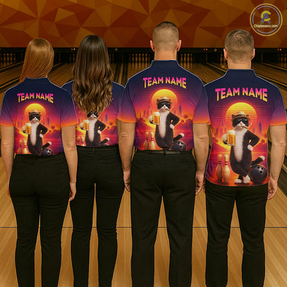 Beer Cat Funny Bowling Shirt for Women Retro Custom Cat with Beer Bowling Team Jersey HNT274