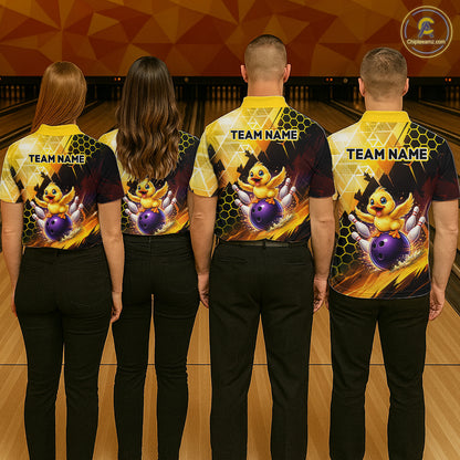 Custom Funny Duck Bowling Team Shirt for Women Yellow Bowling League Jersey Polo & 1/4 Bowling Outfit  QZT958