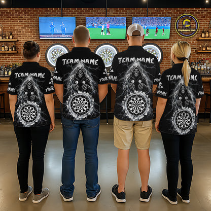 Lightning Thunder White & Black Grim Reaper Custom Dart Polo Shirt Men Dart League Jerseys NYN2091