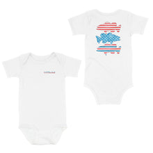 Load image into Gallery viewer, Personalized Patriotic Largemouth Bass Infant Fishing Shirts, American Flag Bass Baby Onesie IPHW7133