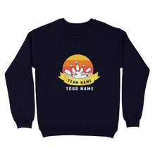 Load image into Gallery viewer, Custom Name and Team name Retro Bowling Ball Pins Unisex Standard Crew Neck Sweatshirt NQS8693