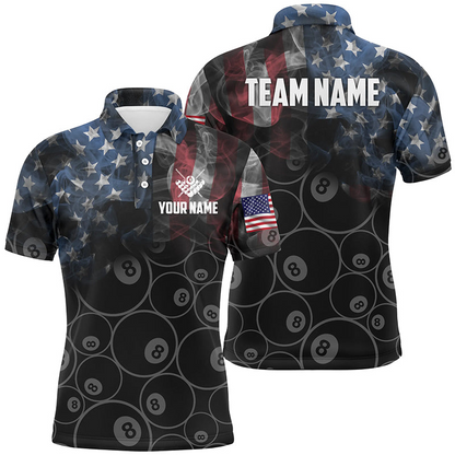 Personalized Vintage Smoke Texas/American Flag Billiard Polo Shirts For Men, 8 Ball Pool Team Jerseys VHM1202