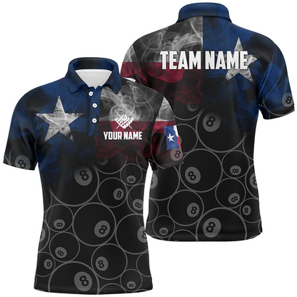 Personalized Vintage Smoke Texas/American Flag Billiard Polo Shirts For Men, 8 Ball Pool Team Jerseys VHM1202
