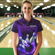 Load image into Gallery viewer, Purple Thunder Lightning Custom Ladies Bowling Shirts, Flame Bowling Jerseys With Team Name IPHW7161