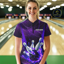 Load image into Gallery viewer, Purple Thunder Lightning Custom Ladies Bowling Shirts, Flame Bowling Jerseys With Team Name IPHW7161