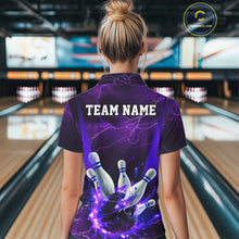 Load image into Gallery viewer, Purple Thunder Lightning Custom Ladies Bowling Shirts, Flame Bowling Jerseys With Team Name IPHW7161