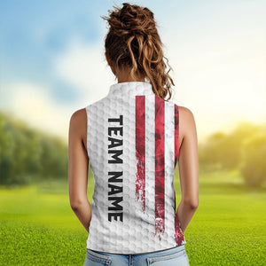 Red, White and Blue Smoke American Flag Women sleeveless polos custom Patriotic Women white golf polo NQS9380