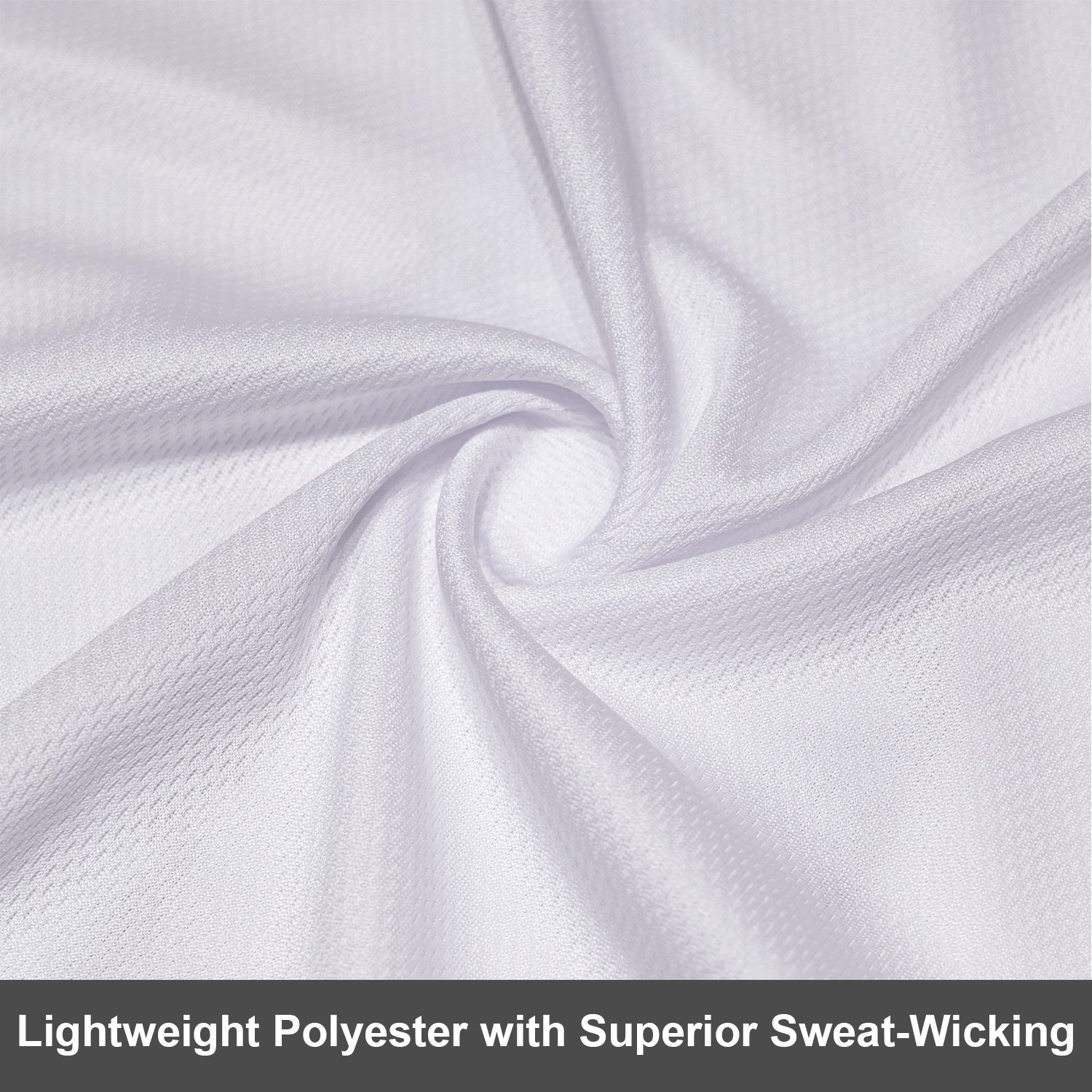 Lightweight polyester performance fabric with a breathable mesh texture and superior sweat-wicking properties.