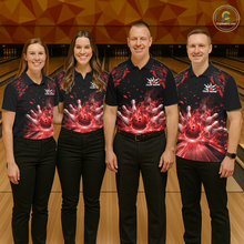 Load image into Gallery viewer, Custom Red Flame Bowling Team Shirt for Men Polo &amp; 1/4-Zip Bowling Jersey Bowling League Uniform QZT866