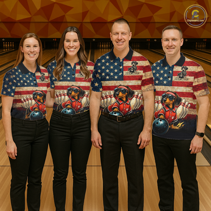 Custom American Flag Retro Dachshund Bowling Shirt Bowling Team Jersey for Women Polo & Quarter-Zip QZT942
