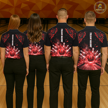 Load image into Gallery viewer, Custom Red Flame Bowling Team Shirt for Men Polo &amp; 1/4-Zip Bowling Jersey Bowling League Uniform QZT866