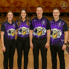 Load image into Gallery viewer, Custom Purple Funny Beer Bowling Jersey for Men Bowling Team Shirts Polo &amp; 1/4 Zip HNT187