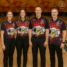 Load image into Gallery viewer, Custom Red Funny Beer Bowling Jersey for Men Bowling Team Shirts Polo &amp; 1/4 Zip HNT187