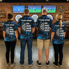 Load image into Gallery viewer, Turquoise-Blue Pattern Aim Shoot Swear Repeat Darts Team Jerseys Dart Shirts For Men NNT168