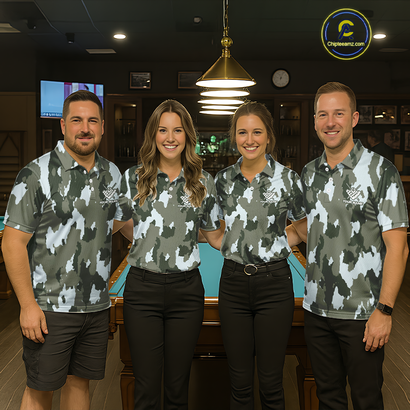 Custom Green Camo 8 Ball Billiard Shirts for Women Billiard League Billiard Team Shirts NNT106