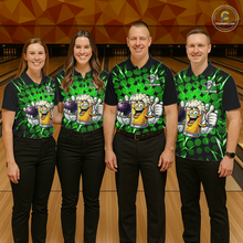 Load image into Gallery viewer, Custom Green Funny Beer Bowling Jersey for Men Bowling Team Shirts Polo &amp; 1/4 Zip HNT187