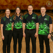 Load image into Gallery viewer, Custom Green Flame Bowling Team Shirt for Men Polo &amp; 1/4-Zip Bowling Jersey Bowling League Uniform QZT866