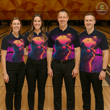Load image into Gallery viewer, Custom Funny Cat Retro Sunset Bowling Jersey for Men Bowling Uniform Bowling Team Shirts HNT279
