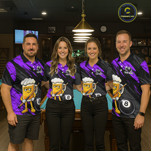 Load image into Gallery viewer, Custom Funny Purple Beer 8 Ball Pool Women Billiard Polo &amp; 1/4 Zip, Billiard Shirt, Billiard Team Jerseys NNT146