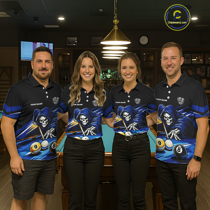 Custom Grim Reaper 8 Ball and 9 Ball Billiard Shirts for Women Billiard League Billiard Team Shirts NNT105