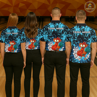 Turquoise Funny Chicken Bowling Jersey for Men Bowling League Bowling Team Shirts Polo & 1/4 Zip HN232