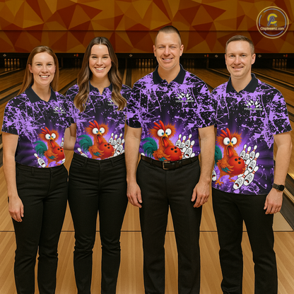 Purple Funny Chicken Bowling Jersey for Men Bowling League Bowling Team Shirts Polo & 1/4 Zip HN232