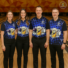 Load image into Gallery viewer, Custom Blue Funny Beer Bowling Jersey for Men Bowling Team Shirts Polo &amp; 1/4 Zip HNT187