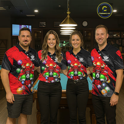Boxing Bull Hold 8 Ball Pool Funny Billiard Shirt For Women Personalized Pool Balls Billiard Shirts NYN2652