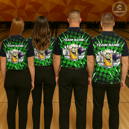Custom Green Funny Beer Bowling Jersey for Women Bowling Team Shirts Polo & 1/4 Zip HNT187
