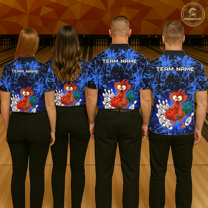 Blue Funny Chicken Bowling Jersey for Men Bowling League Bowling Team Shirts Polo & 1/4 Zip HN232