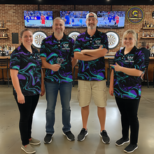 Load image into Gallery viewer, Purple-Turquoise Pattern Darts Team Jerseys Dart Shirts For Women Dart Tournament Polo &amp; 1/4 Zip NNT119