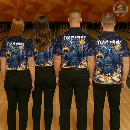 Custom Flame Grim Reaper Bowling Jersey for Women Polo & 1/4 Zip Bowling Team Shirts HNT222