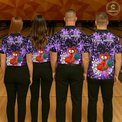 Purple Funny Chicken Bowling Jersey for Men Bowling League Bowling Team Shirts Polo & 1/4 Zip HN232