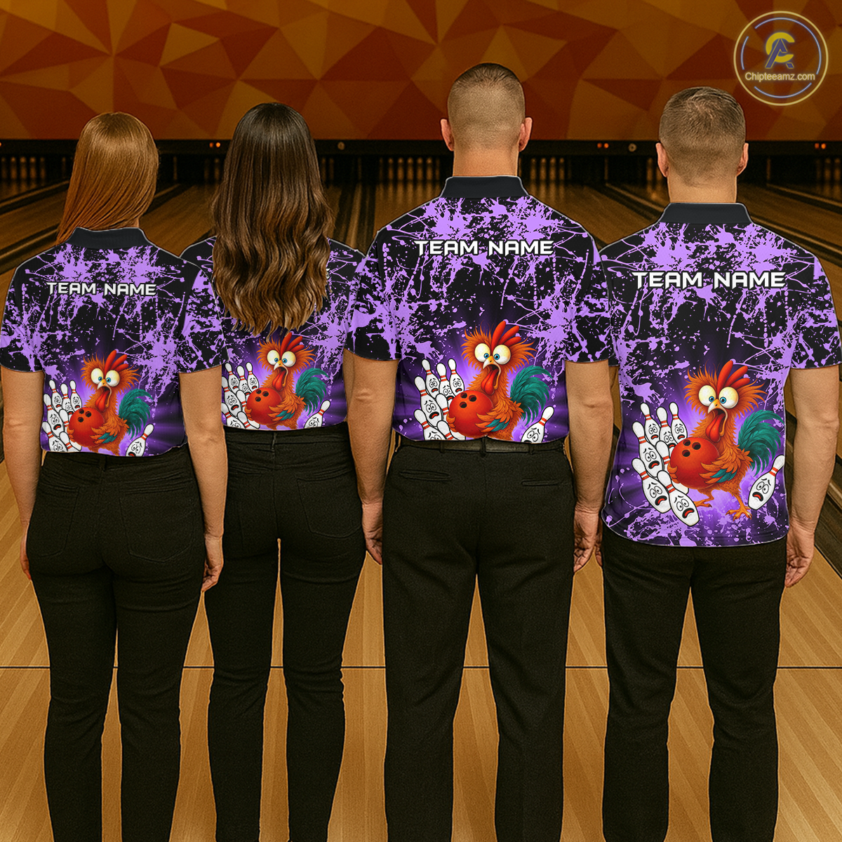 Purple Funny Chicken Bowling Jersey for Women Bowling League Bowling Team Shirts Polo & 1/4 Zip HN232
