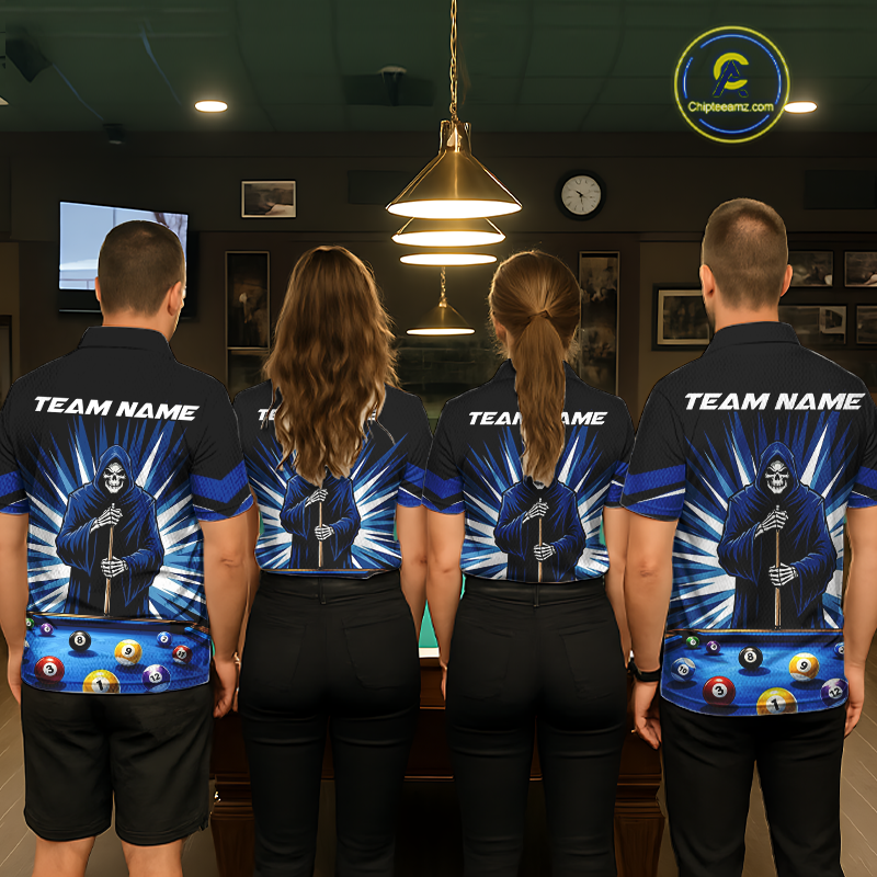 Custom Grim Reaper 8 Ball and 9 Ball Billiard Shirts for Men Billiard League Billiard Team Shirts NNT105