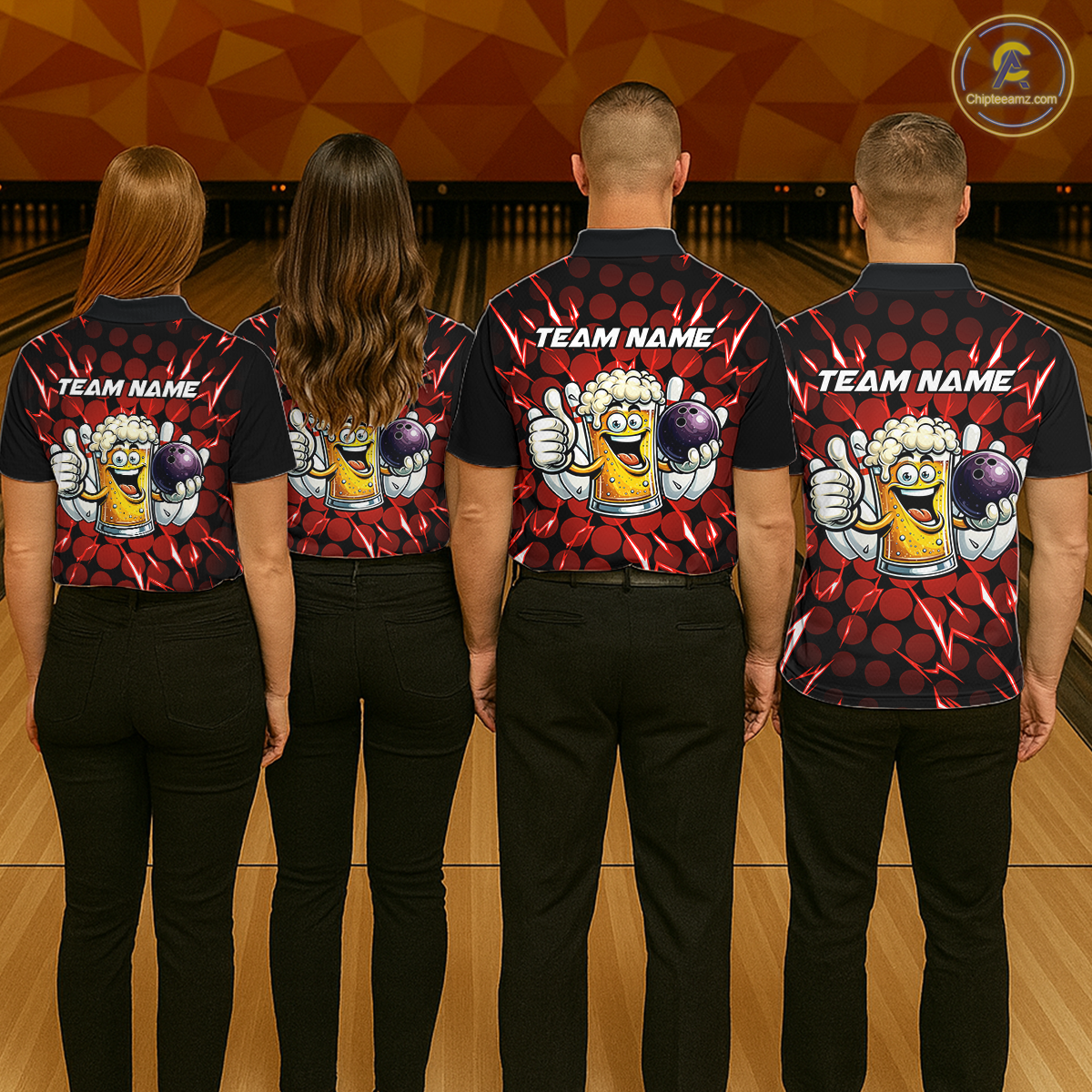 Custom Red Funny Beer Bowling Jersey for Women Bowling Team Shirts Polo & 1/4 Zip HNT187