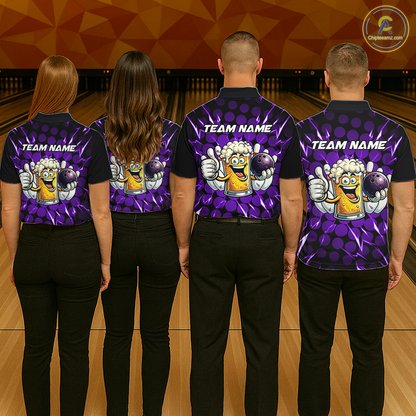 Custom Purple Funny Beer Bowling Jersey for Men Bowling Team Shirts Polo & 1/4 Zip HNT187